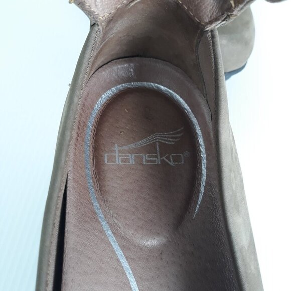 Dansko Lulu Nubuck Leather Ankle Mary Jane Wedge Shoes Taupe 40EU/10US - Picture 9 of 12